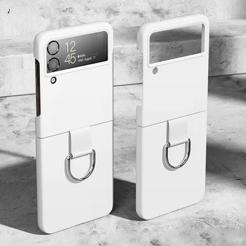 Skin Feeling PC + Estuche Protector de Franela para Samsung Galaxy Z Flip4 5G con Gancho de Anillo (Blanco)