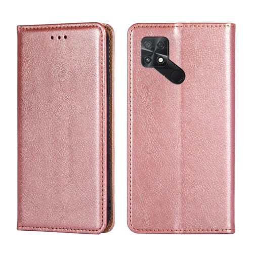 Para Xiaomi Poco C40 Estuche para teléfono de cuero con tapa magnética de color sólido de aceite brillante (oro rosa)