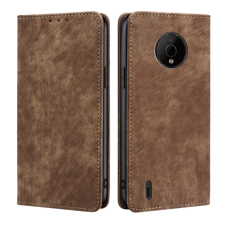 Estuche de Cuero Magnético para Nokia C200 con Cepillo Antirrobo (Marrón)