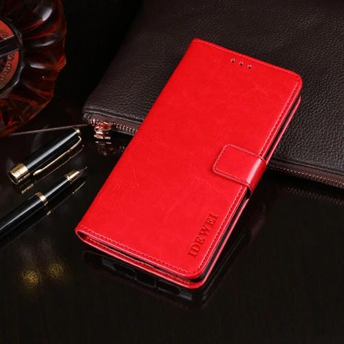 Para Huawei Enjoy 10e idewei Crazy Horse Texture Funda de cuero con tapa horizontal con soporte, ranuras para tarjetas y billetera (rojo)