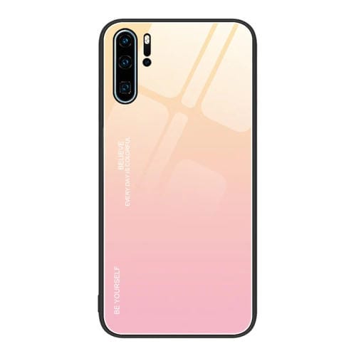 Para Huawei P30 Pro Gradient Color Glass Case (Amarillo Rosa)