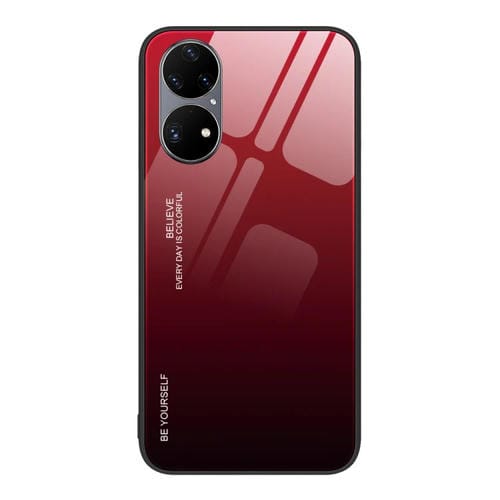Para Huawei P50 Pro Gradient Color Glass Case (Rojo Negro)