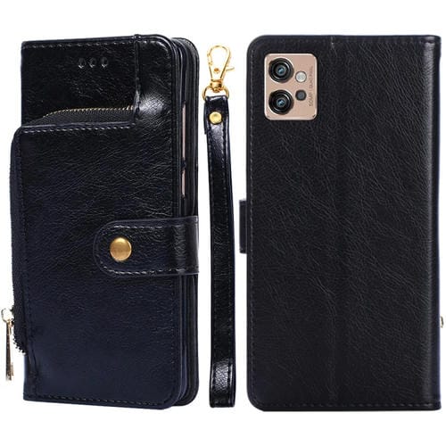 Funda de Cuero con Cremallera para Motorola Moto G32 4G (Negro)