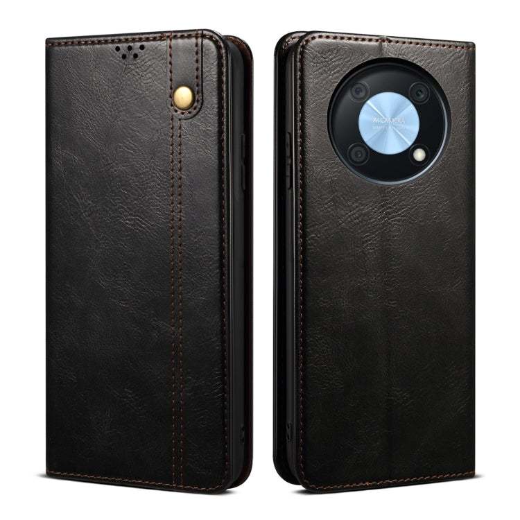 Funda de Cuero para Huawei Nova Y90 4G y Enjoy 50 Pro Oil Wax Crazy Horse (Negro)