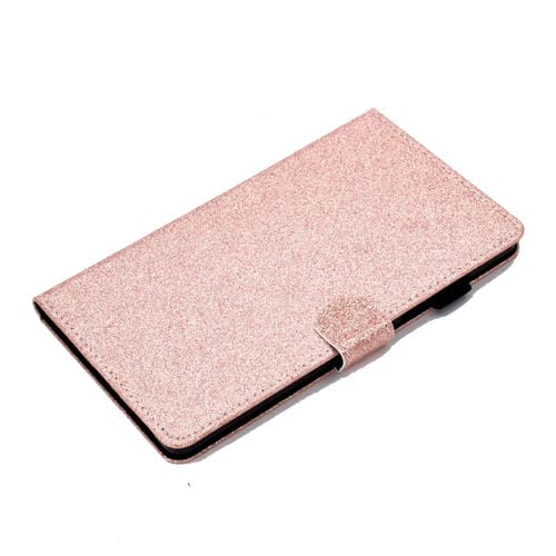 Estuche de Cuero Plano con Purpurina con Tapa para Bolígrafo Ranura para Tarjeta Hebilla Tira Antideslizante Soporte (Oro Rosa)