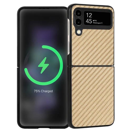 Funda de Teléfono Samsung Galaxy Z Flip4 Plegable Cuero Textura Fibra de Carbono (Caqui)