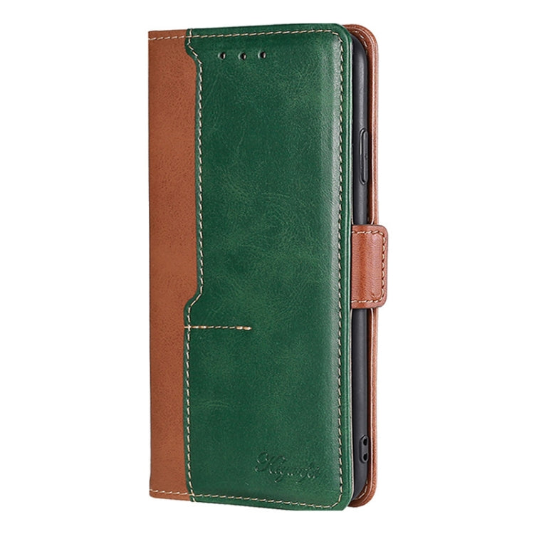 For Huawei nova Y90 4G Contrast Color Side Buckle Leather Phone Case(Light Brown + Green)