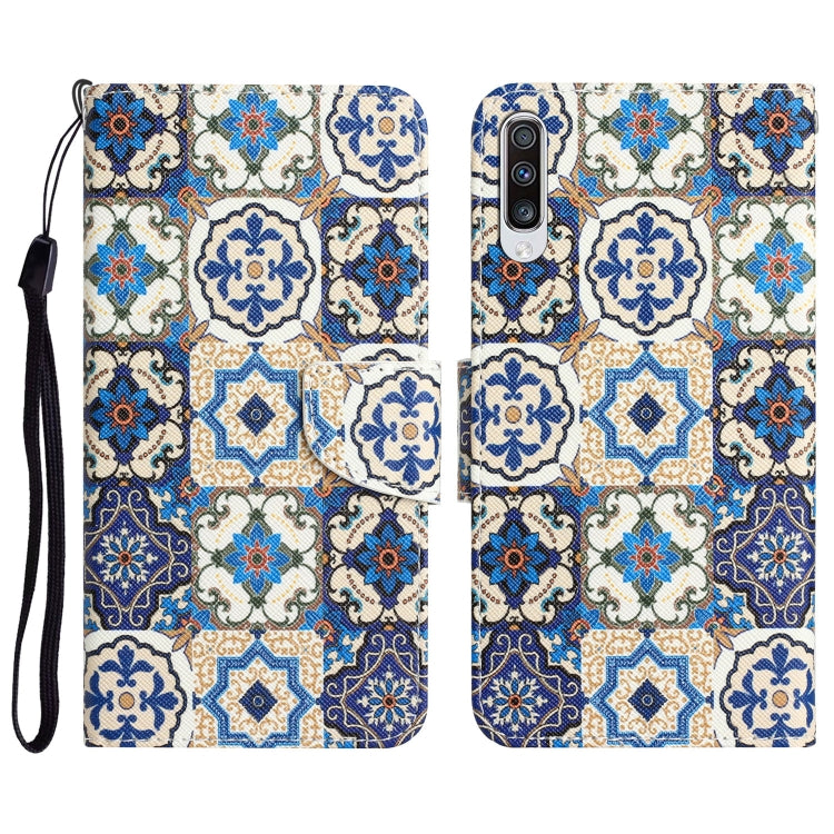 Para Samsung Galaxy A50 Estuche de teléfono de cuero con dibujo coloreado (Totem vintage)