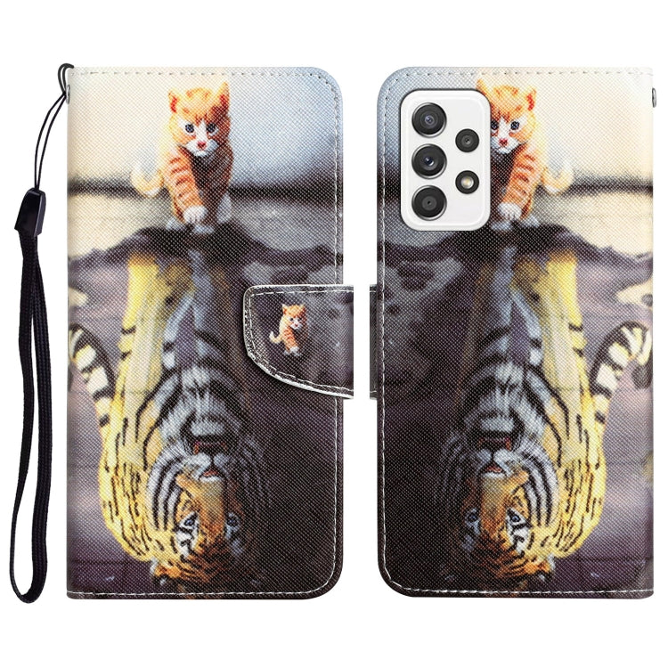 Para Samsung Galaxy A72 5G / 4G Estuche para teléfono de cuero con dibujo coloreado (tigre)
