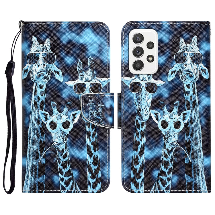 Para Samsung Galaxy A73 5G Estuche para teléfono de cuero con dibujo coloreado (jirafas)