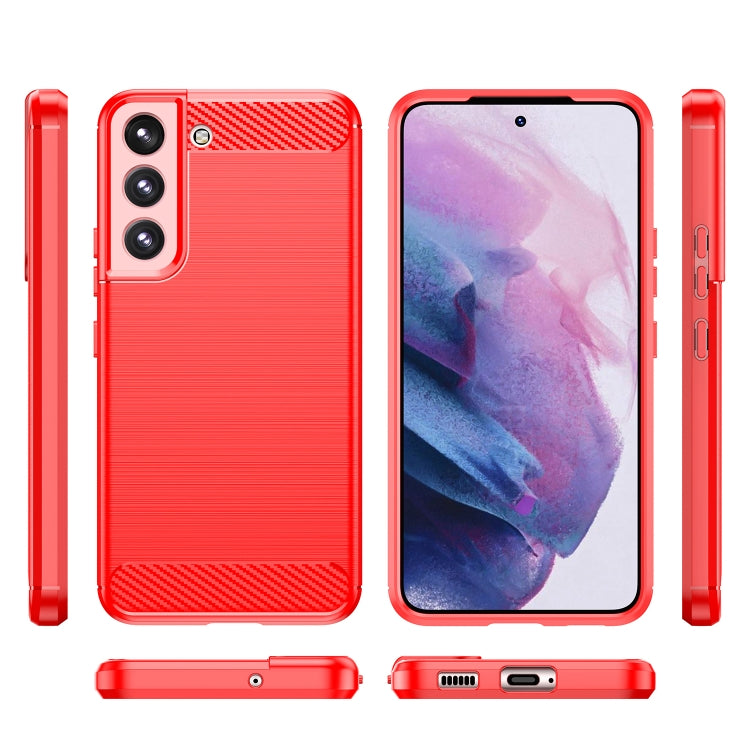 Caja de teléfono TPU Samsung Galaxy S23 5G Fibra de Carbono Textura Cepillada (Rojo)