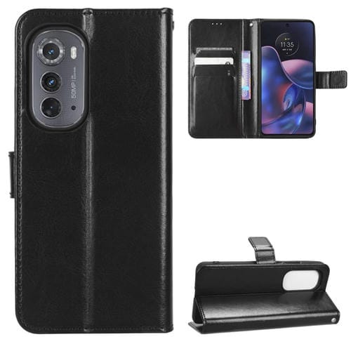 Funda de Cuero para Motorola Edge 2022 Retro Crazy Horse Texture (Negro)