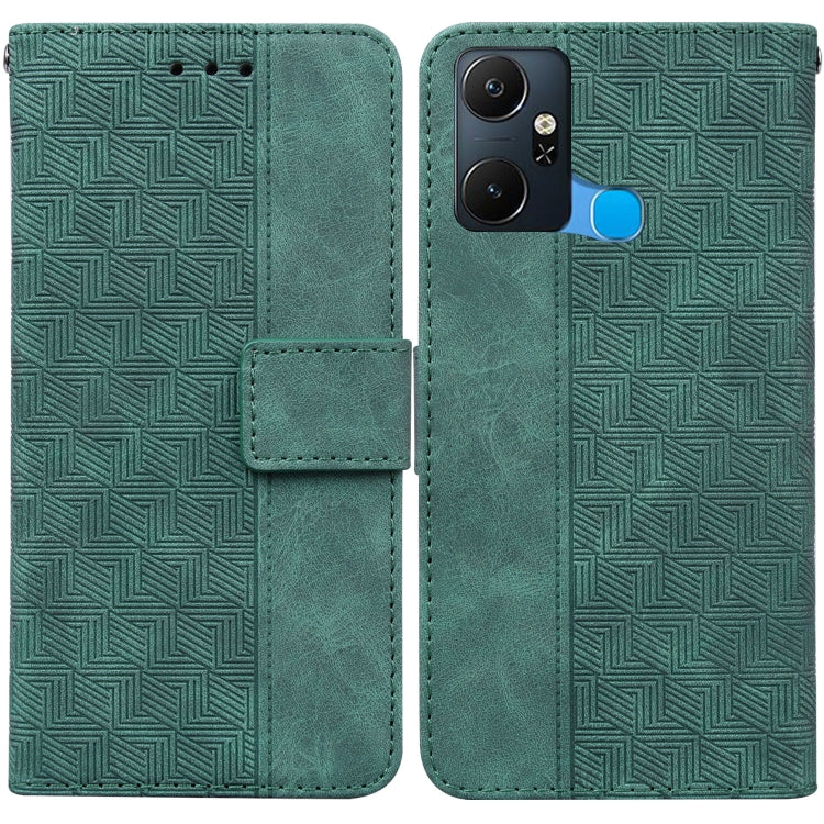 Estuche para Infinix Smart 6 Plus de Cuero con Tapa en Relieve Geométrico (Verde)