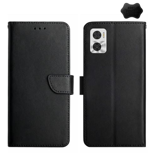 Funda para Motorola Moto E22 4G con Tapa y Protección Huellas Cuero Genuino (Negro)