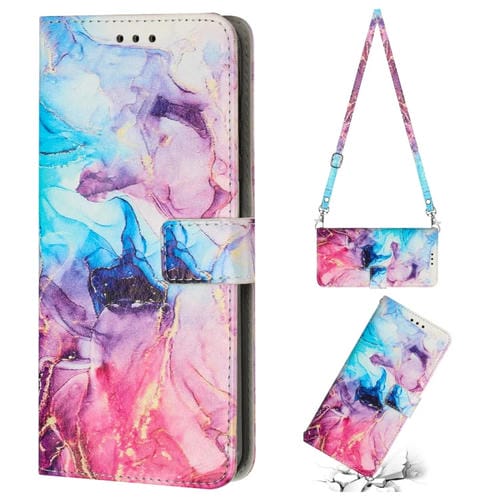 Para Motorola Edge 2022 Crossbody Funda de telĂ©fono de cuero con patrĂłn de mĂĄrmol pintado (rosa pĂșrpura)