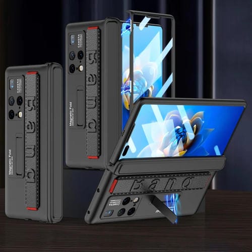 Para Huawei Mate X2 GKK Funda de teléfono integrada con bisagra magnética con correa para la muñeca (Negro)