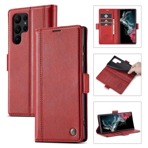 Estuche para Samsung Galaxy S23 Ultra 5G LC.Imeeke PU + TPU Cuero Sensación Piel (Rojo)