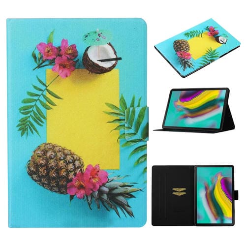 Funda de Cuero Galaxy Tab S6 T860 T865 Patrón Dibujo Colores con Tapa Soporte Ranura Tarjeta Suspensión (Piña)