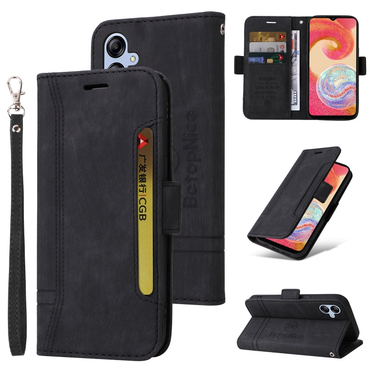 Para Samsung Galaxy A04e BETOPNICE Funda de cuero con hebilla de doble cara (negro)