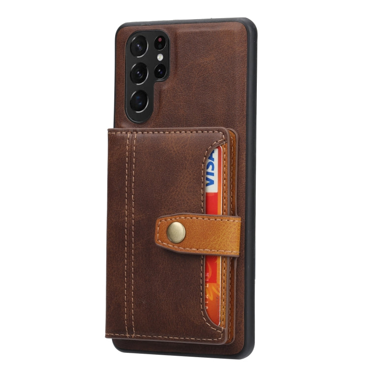 Para Samsung Galaxy S23 Ultra 5G Funda de teléfono TPU + PU de piel de becerro a juego (marrón)