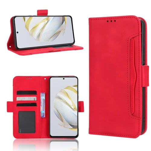 Funda de Cuero para Huawei Nova 10 Se con Textura Becerro y Ranuras para Tarjetas (Rojo)