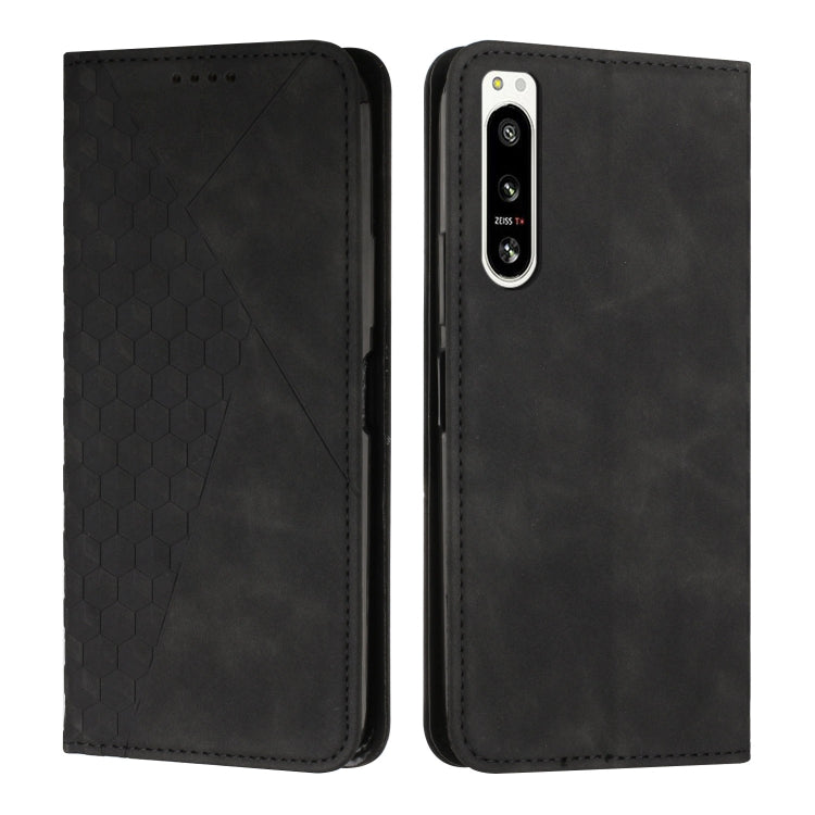 Funda para Sony Xperia 5 IV Diamond Splicing Skin Feel con Cierre Magnético de Cuero (Negro)