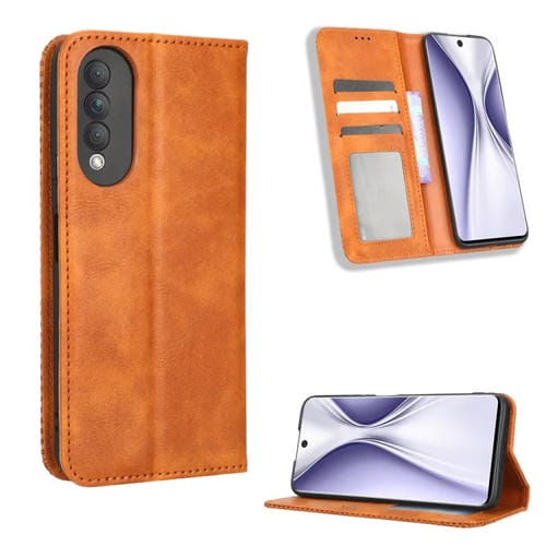 Funda de Cuero con Hebilla Magnética para Honor X20 Se y Huawei Nova 10Z (Marrón)