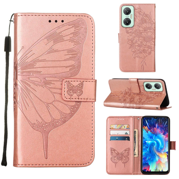 Estuche para Infinix Hot 20 5G X666 / X66B de Cuero con Tapa de Mariposa en Relieve (Oro Rosa)