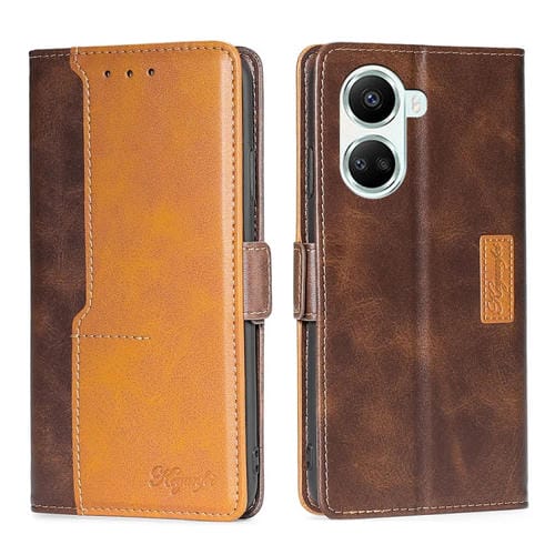 Funda de Cuero para Huawei Nova 10 Se con Hebilla Lateral y Color de Contraste (Marrón Oscuro + Dorado)