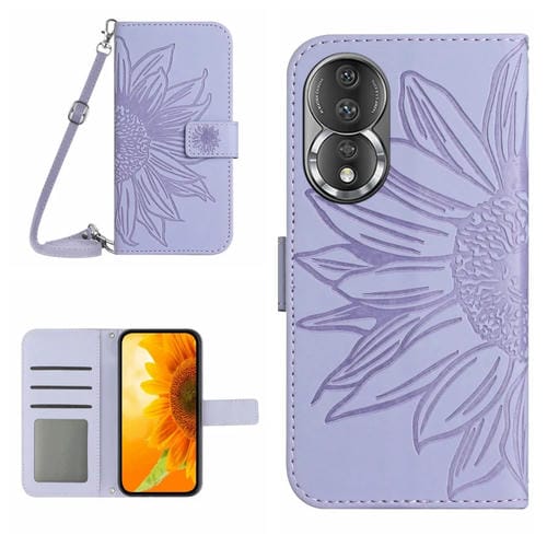 Funda de Cuero para Honor 80 Ht04 con Tapa en Relieve y Cordón (Púrpura)