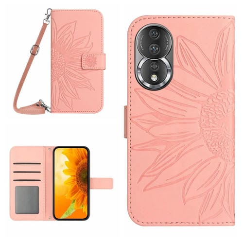 Funda de Cuero con Tapa en Relieve para Honor 80 Ht04 Skin Feel con Cordón (Rosa)