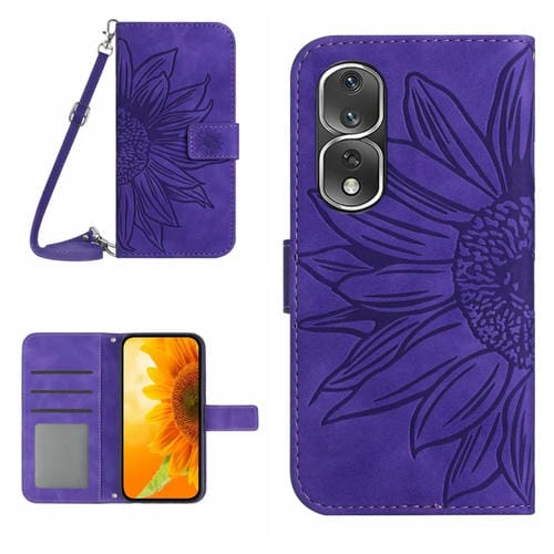 Funda de Cuero Honor 80 Pro HT04 con Tapa en Relieve y Cordón (Púrpura Oscuro)