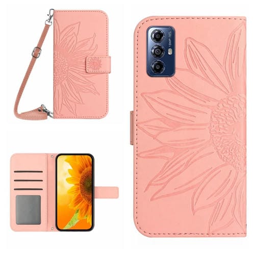 Funda de Cuero para Motorola Moto G Play 2023 Ht04 con Tapa en Relieve y Cordón (Rosa)