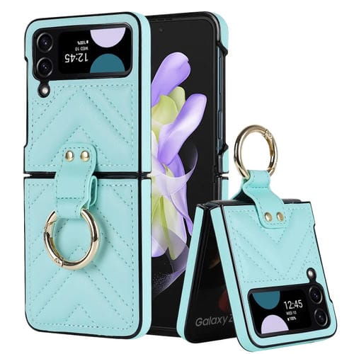 Funda Protectora Samsung Galaxy Z Flip4 Teléfono Plegable En Forma de V con Anillo (Azul)
