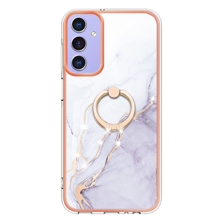 Caja de teléfono Samsung Galaxy A15 5G Imd TPU Mármol Galvanizado con Soporte para Anillo (Blanco)
