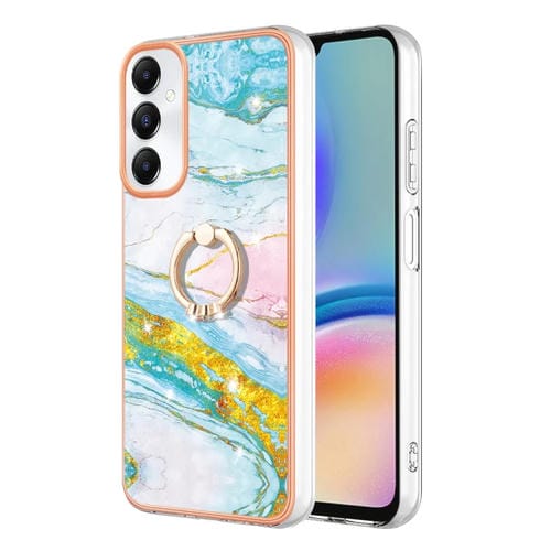 Caja de Teléfono Samsung Galaxy A05S Imd TPU Mármol Galvanizado con Soporte para Anillo (Verde)