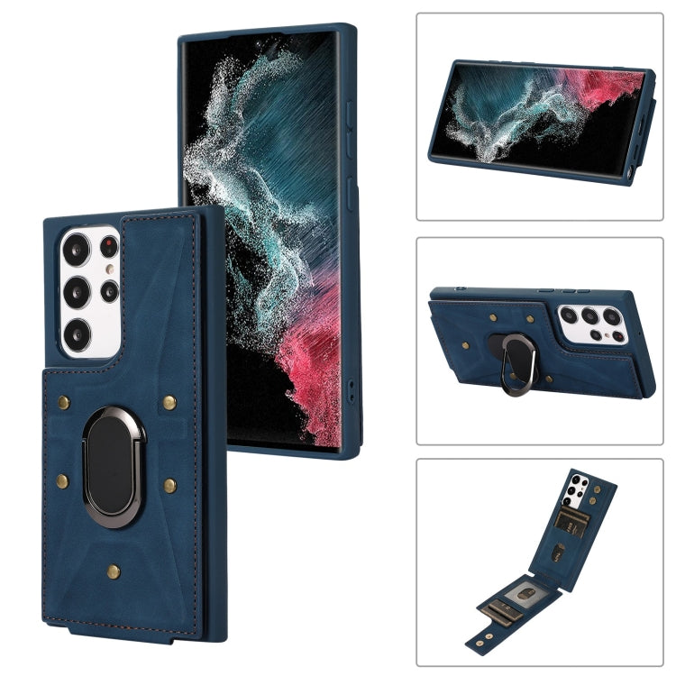 Para Samsung Galaxy S23 Ultra 5G Armor Ring Wallet Back Cover Phone Case (Azul)