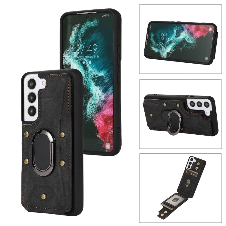 Para Samsung Galaxy S22 5G Armor Ring Wallet Back Cover Phone Case (Negro)
