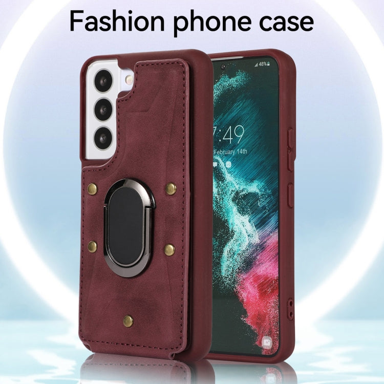 Para Samsung Galaxy S22+ 5G Armor Ring Wallet Funda trasera para teléfono (rojo vino)