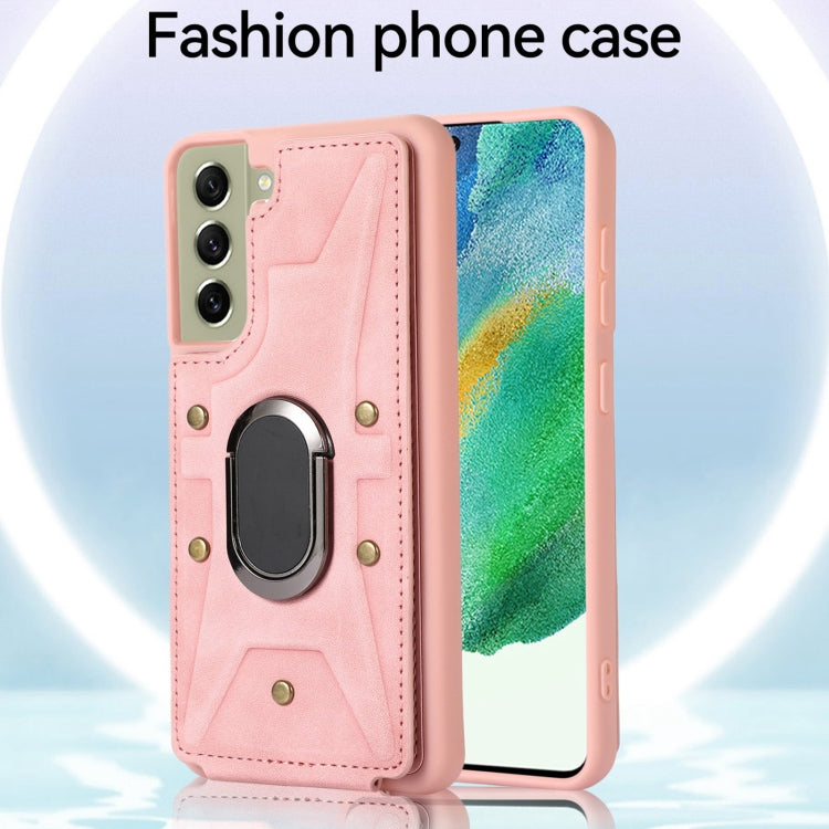 Para Samsung Galaxy S21 FE 5G Armor Ring Wallet Back Cover Funda para teléfono (rosa)