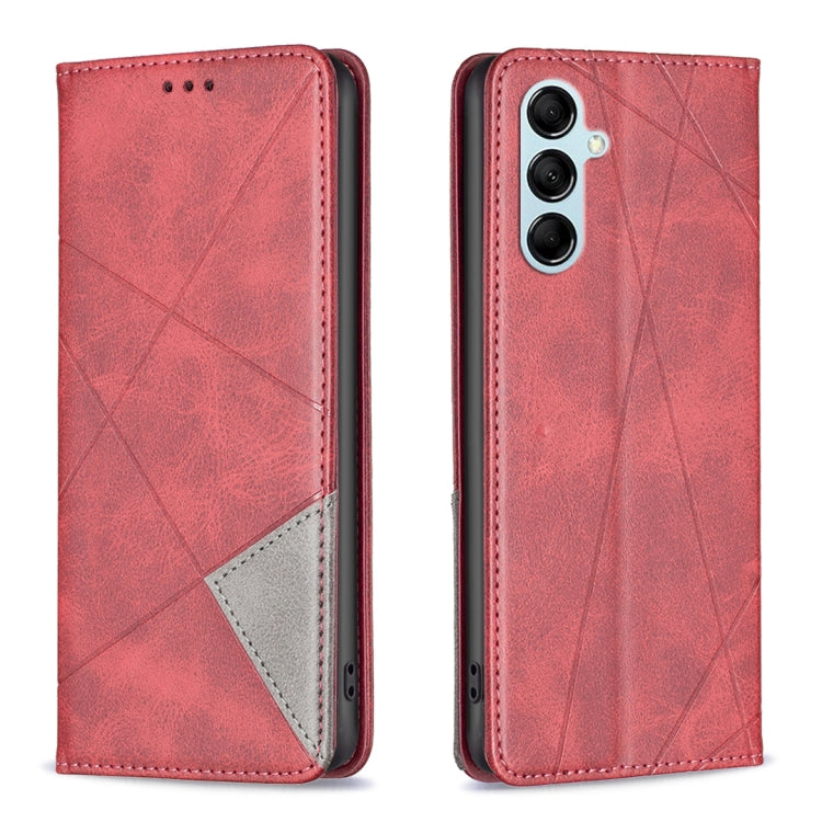 Para Samsung Galaxy M14 5G Estuche de teléfono de cuero magnético invisible prismático (rojo)