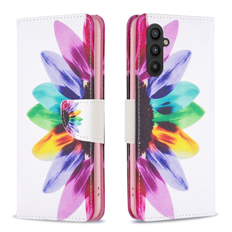 Para Samsung Galaxy A24 4G Estuche de teléfono de cuero con patrón de dibujo coloreado (flor del sol)