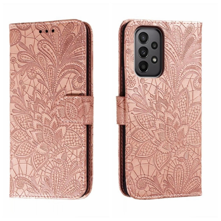 Para Samsung Galaxy A24 5G Flor de encaje en relieve Flip Funda de cuero para teléfono (Oro rosa)