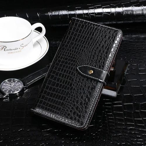 Para Motorola One Macro idewei Crocodile Texture Funda de cuero con tapa horizontal con soporte, ranuras para tarjetas y billetera (negro)