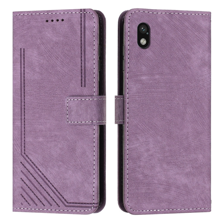 Funda de Cuero para Sony Xperia Ace III con Cordón Skin Feel Stripe (Púrpura)