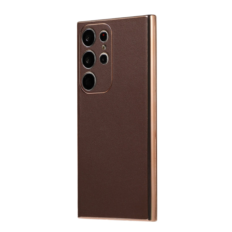 Para Samsung Galaxy S23 Ultra 5G de cuero genuino Xiaoya Series Nano Plating Phone Case (Café)