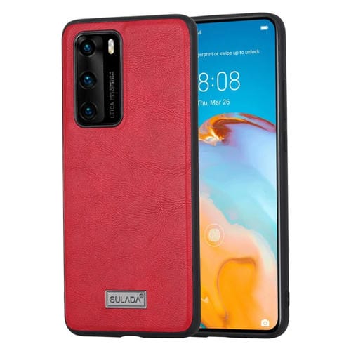 Para Huawei P40 SULADA TPU a prueba de golpes + funda protectora de cuero hecha a mano (rojo)