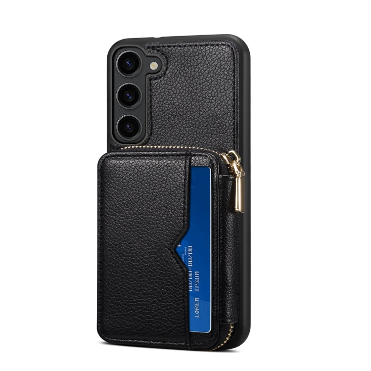 Para Samsung Galaxy S23 5G Estuche para teléfono con ranura para tarjeta con cremallera (negro)
