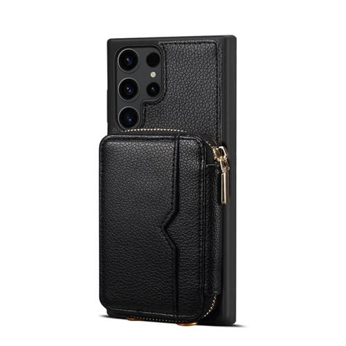 Para Samsung Galaxy S23 Ultra 5G Estuche para teléfono con ranura para tarjeta con cremallera (Negro)