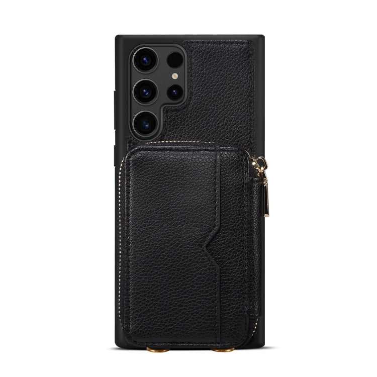 Para Samsung Galaxy S22 Ultra 5G Estuche para teléfono con ranura para tarjeta con cremallera (negro)